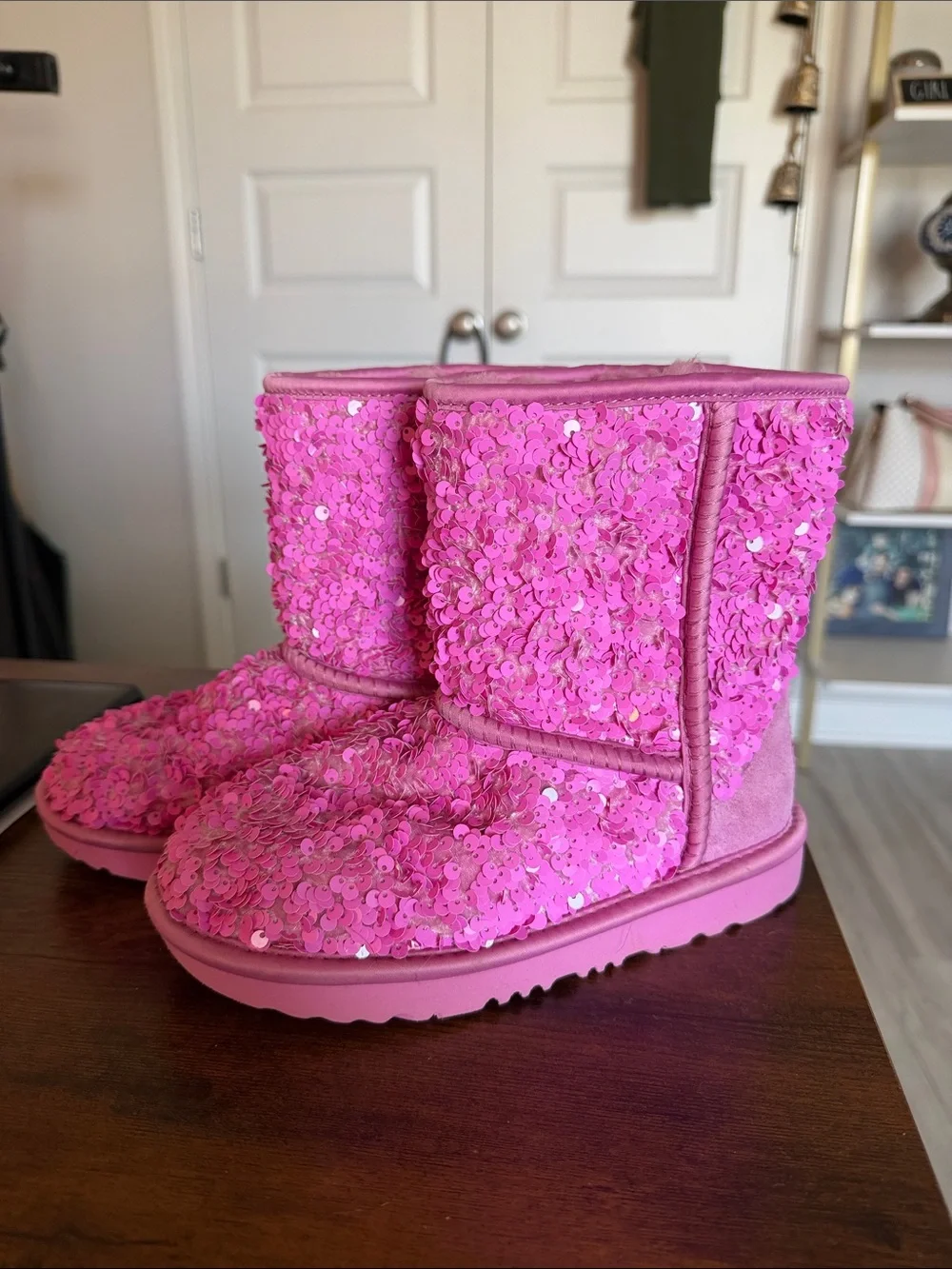 UGG Kids Pink Sequin Classic Short Boots